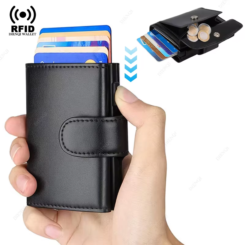 Portefeuille à trois volets anti-RFID pour hommes, porte-cartes, poche à monnaie, sacs d'argent, portefeuille intelligent, sac à main