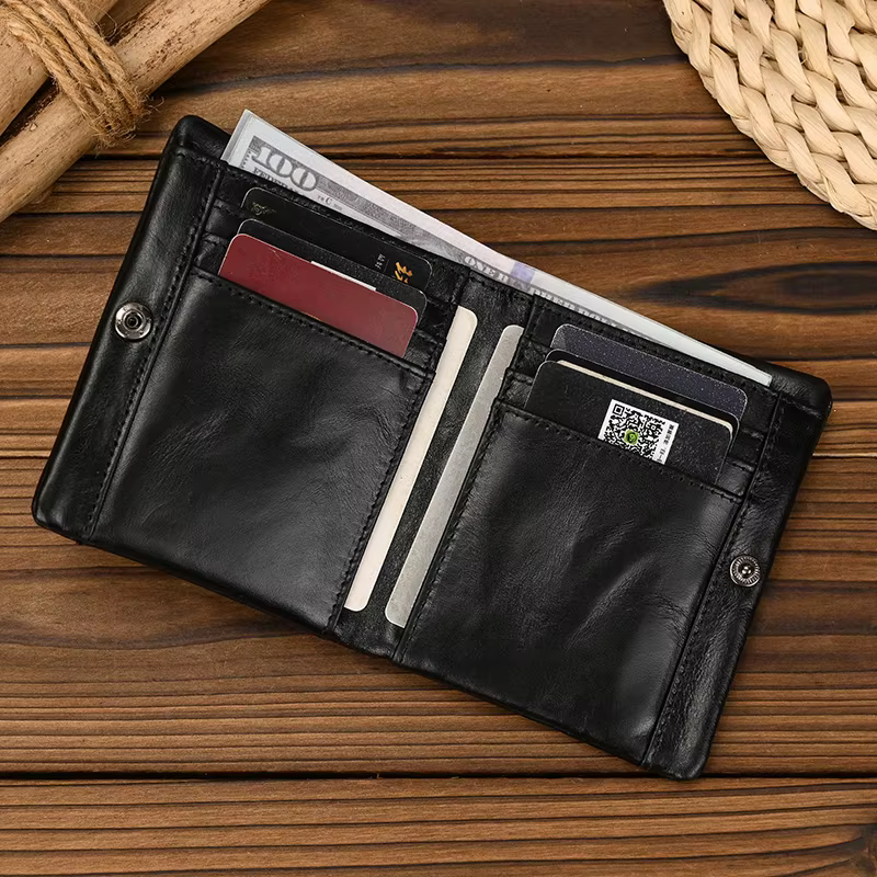 Luufan portefeuille court en cuir véritable porte-carte à deux volets porte-monnaie