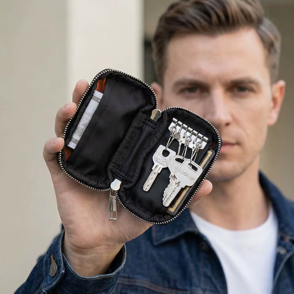 Porte-clés Organisateur Tendance Grande Capacité Multifonctionnel Étui à Clés de Maison avec Boucle et Fermeture Éclair