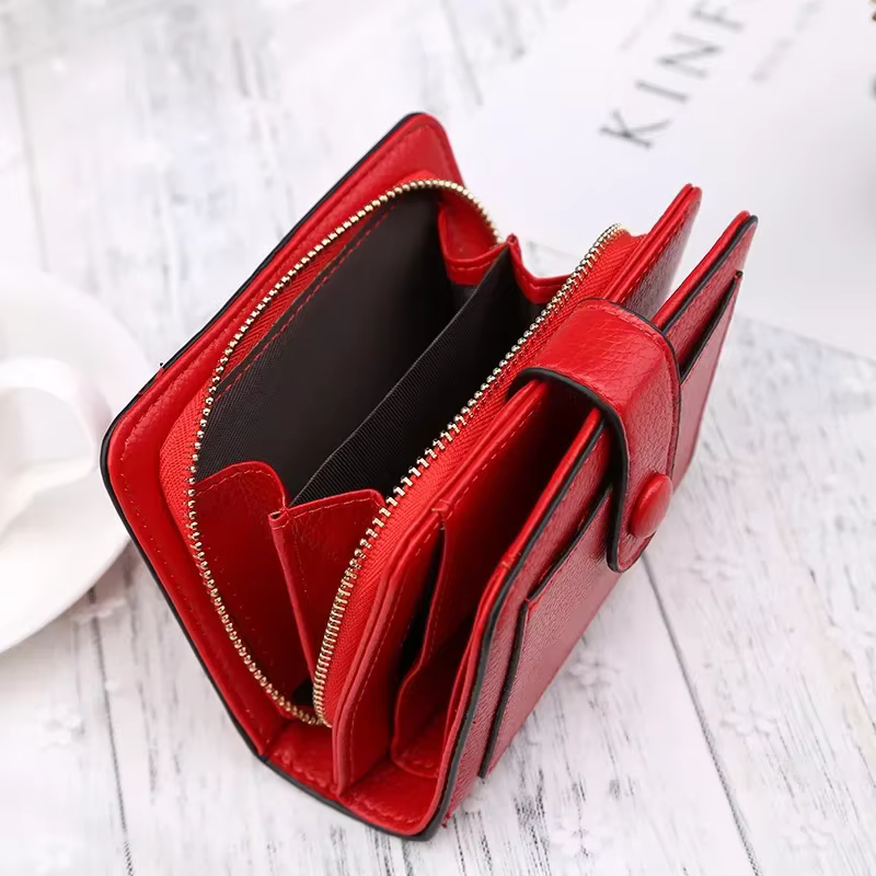 Femmes portefeuilles 2024 nouvelle marque de luxe rouge noir petit Mini porte-monnaie moraillon porte-carte dame portefeuille fermeture éclair femme boucle en cuir