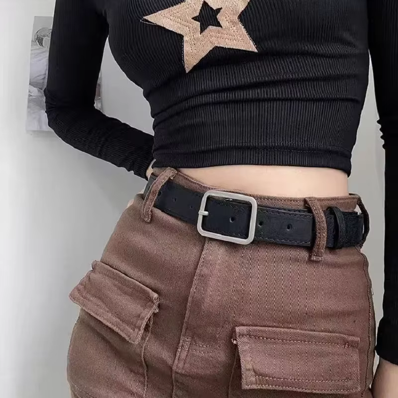 Femmes pantalons ceinture en cuir PU argent