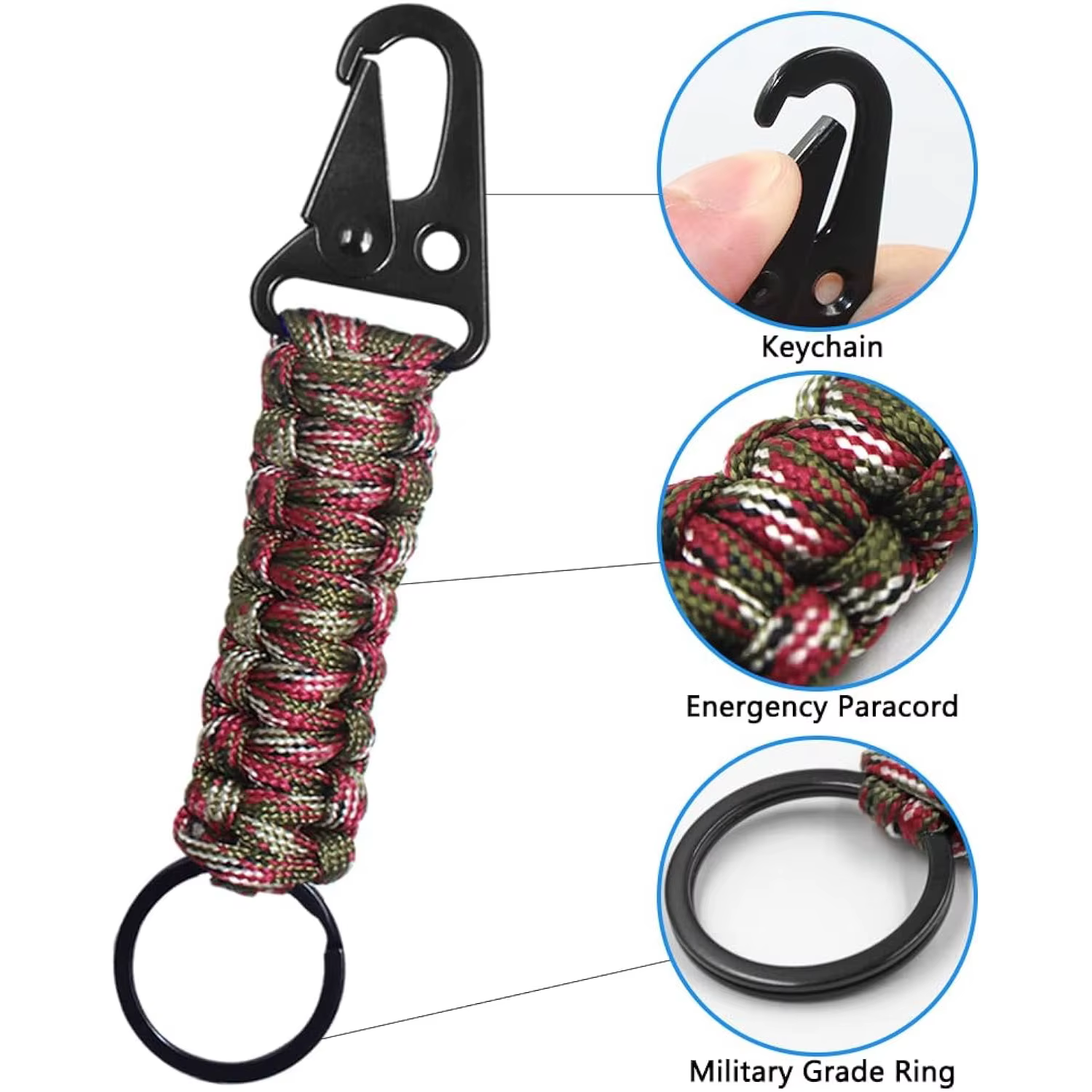 Paracorde porte-clés mousqueton Clips militaire tressé Parachute corde lanière
