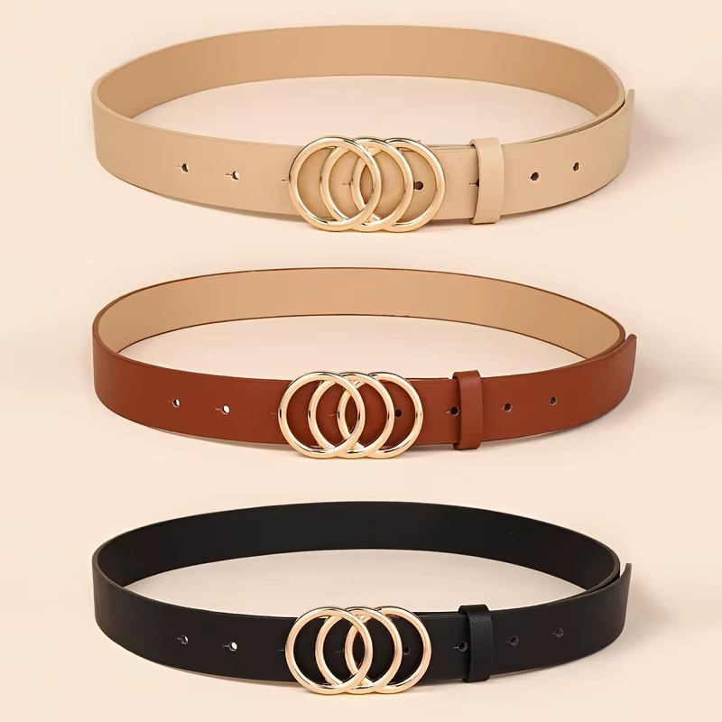 1 pièces doré Triple anneau boucle ceintures Simple couleur unie PU cuir ceinture jean pantalon