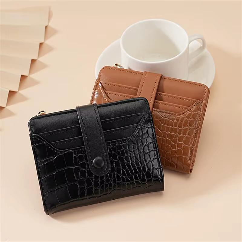 Fentes multi-cartes femmes court portefeuille mode cuir PU couleur unie fermeture éclair pochette Crocodile imprimé étanche carte sac porte-monnaie
