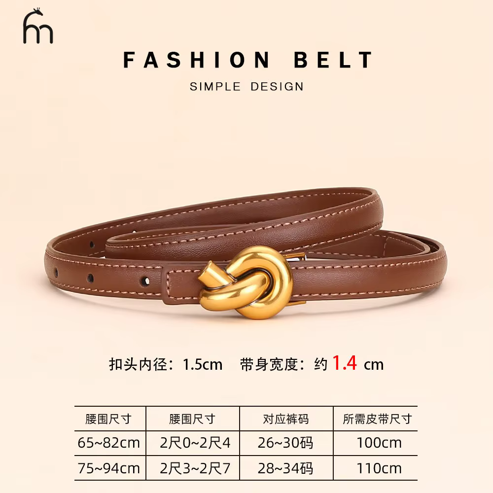 Ceinture à nœud en cuir véritable pour femmes