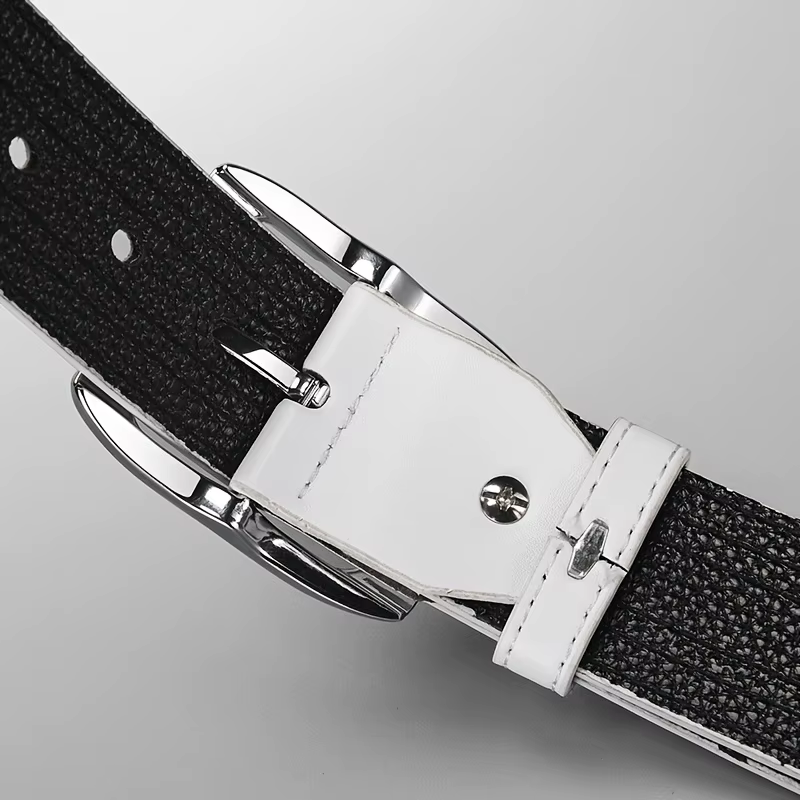 Ceinture pour homme en PU blanc avec design rayé rouge et bleu