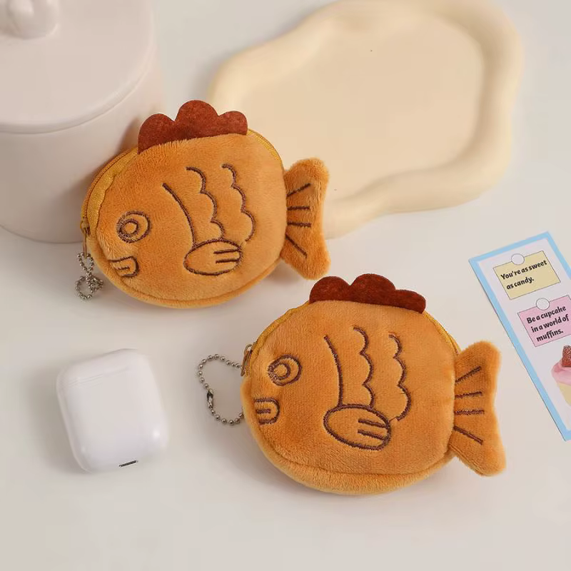 Mignon en peluche poisson porte-monnaie femmes Taiyaki argent carte clé écouteur