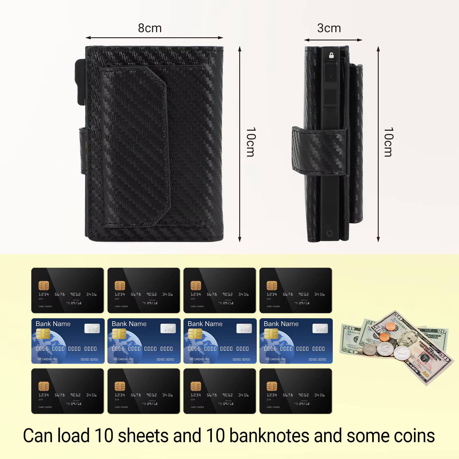 Porte-cartes en aluminium pour hommes : portefeuille mince avec poche avant bloquant RFID avec fenêtre d'identification