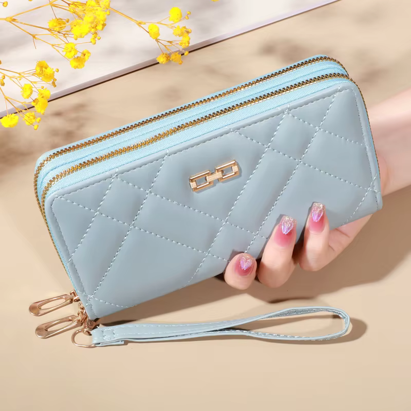 Portefeuille long matelassé chic pour femme – Fermeture éclair sécurisée