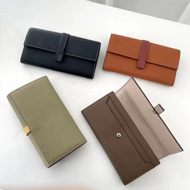 Portefeuille long en cuir véritable pour femme