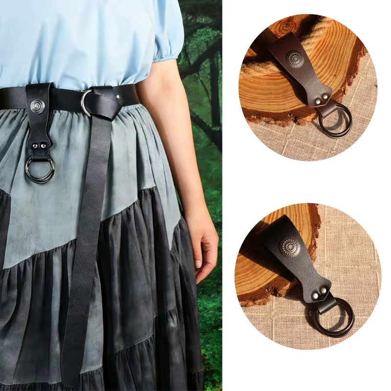 Ceinture noire/marron/de style médiéval et Renaissance avec clip pour jupe - Lanière