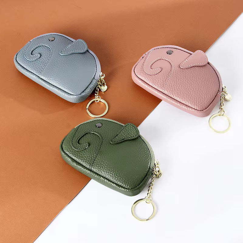 Portefeuille en cuir PU avec tête d'éléphant de dessin animé