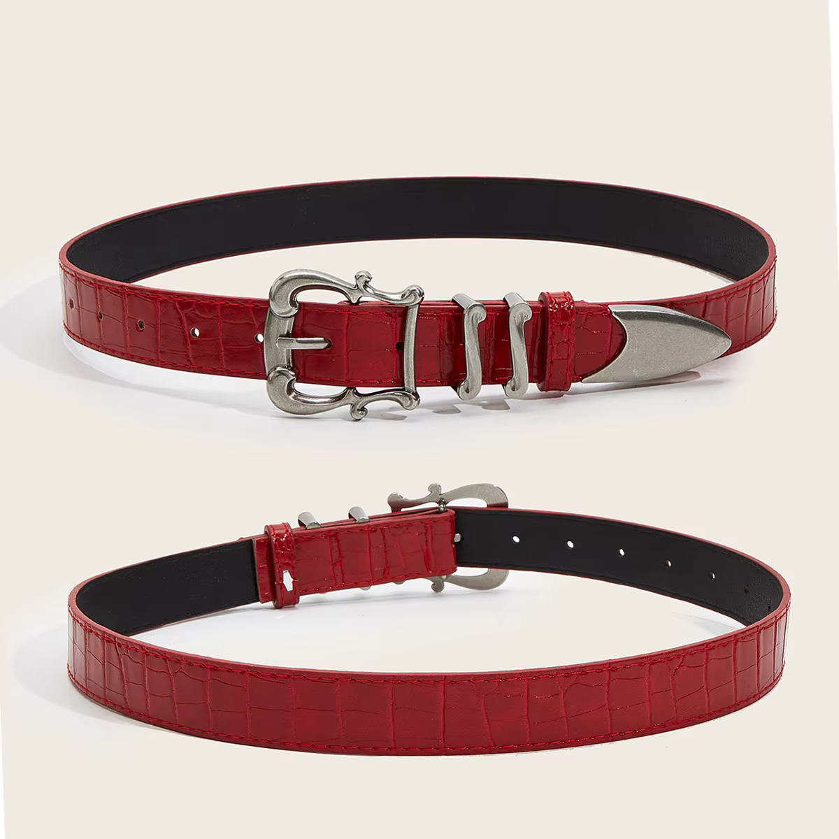 Ceinture rouge de luxe haut de gamme à motif crocodile pour femmes
