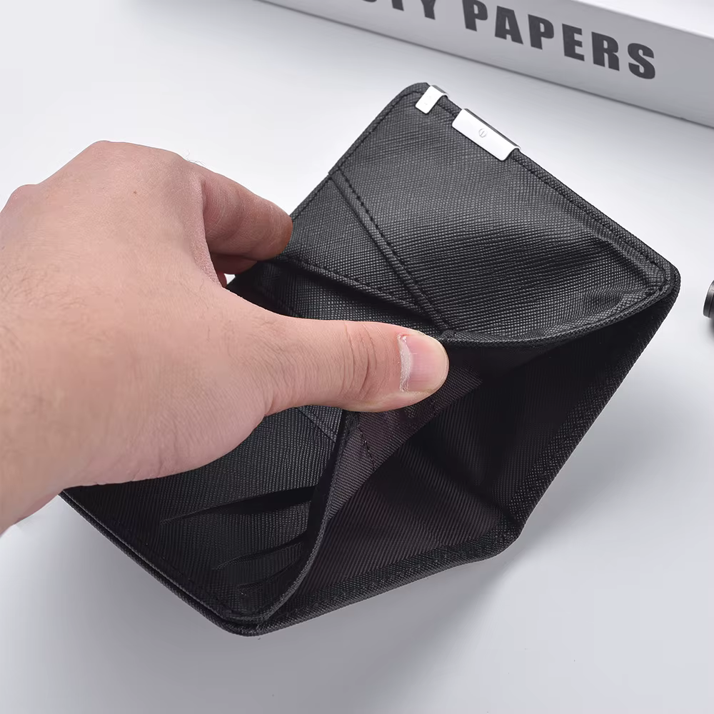Petit portefeuille mince de style business en simili cuir noir – Plusieurs emplacements pour cartes