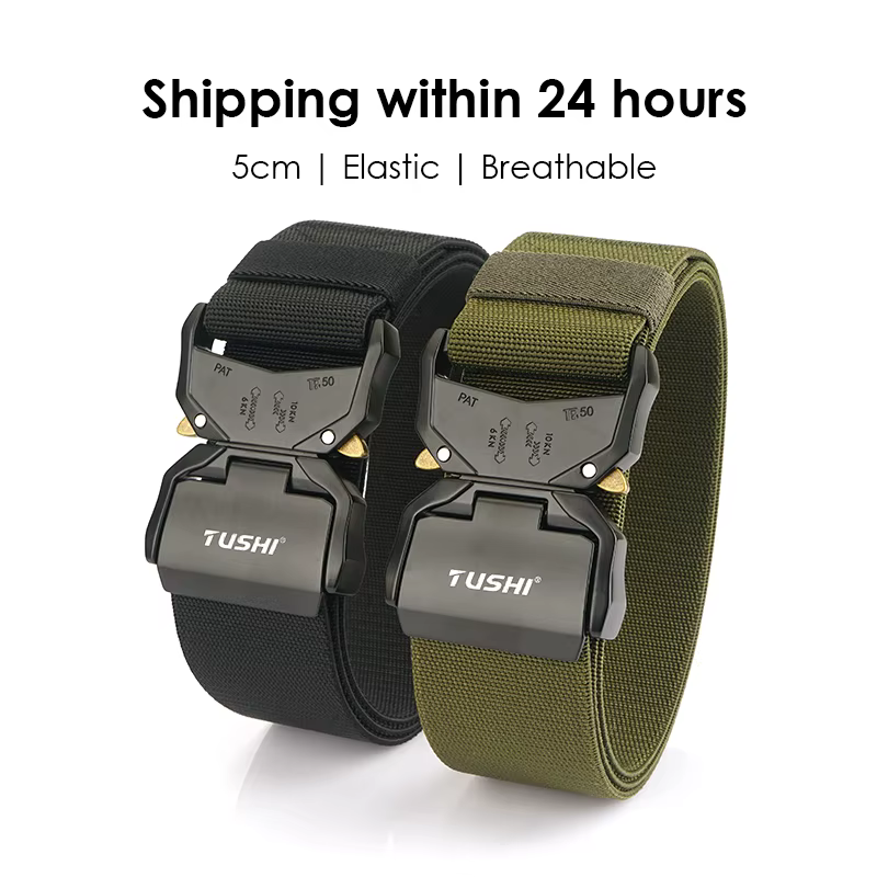 KOLBER 2024 5cm Ceinture Élastique pour Hommes Boucle En Aluminium Dégagement Rapide Extérieur Casual Large