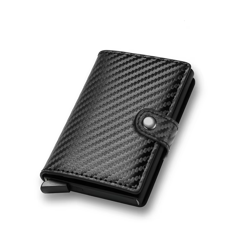 Portefeuille porte-cartes en fibre de carbone pour homme, RFID intelligent, fin, minimaliste, avec système pop-up, petit portefeuille noir en métal
