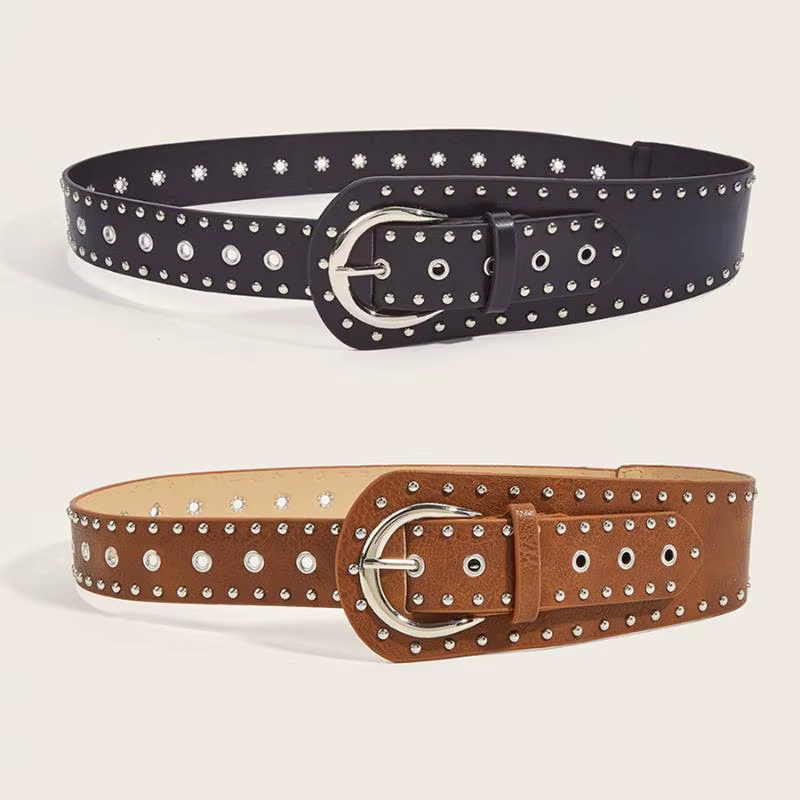 Ceinture noire et marron cloutée de rivets pour femme