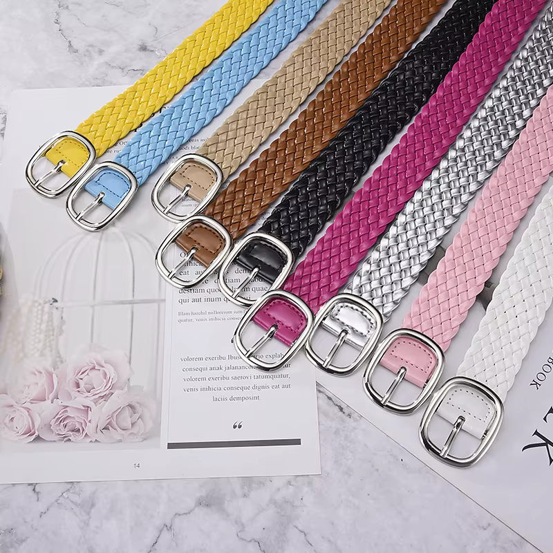 Ceintures tressées de couleurs vives pour femmes, ornement de taille pour dames, sans trous, assorties à tout