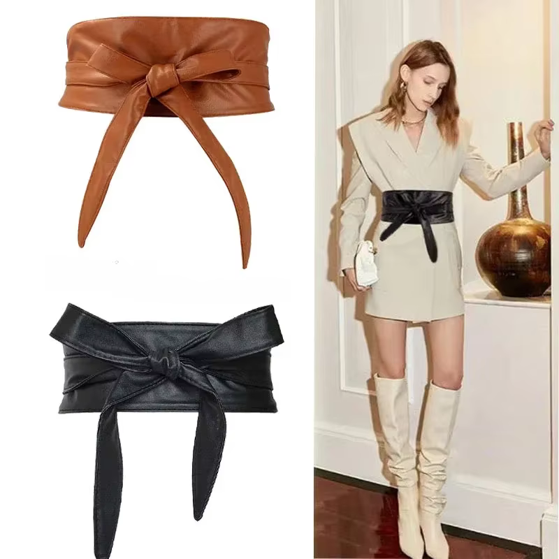 Ceinture large en PU pour femmes