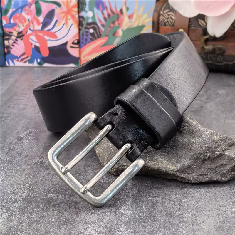 Ceinture en cuir véritable à Double ardillon pour homme