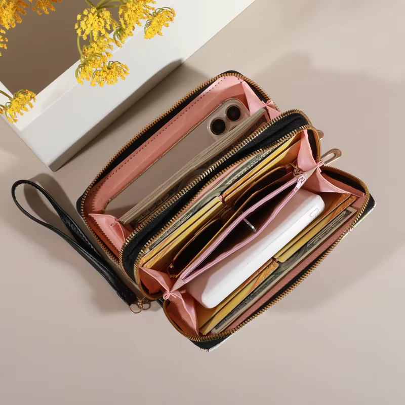 Portefeuille long en cuir PU pour femme