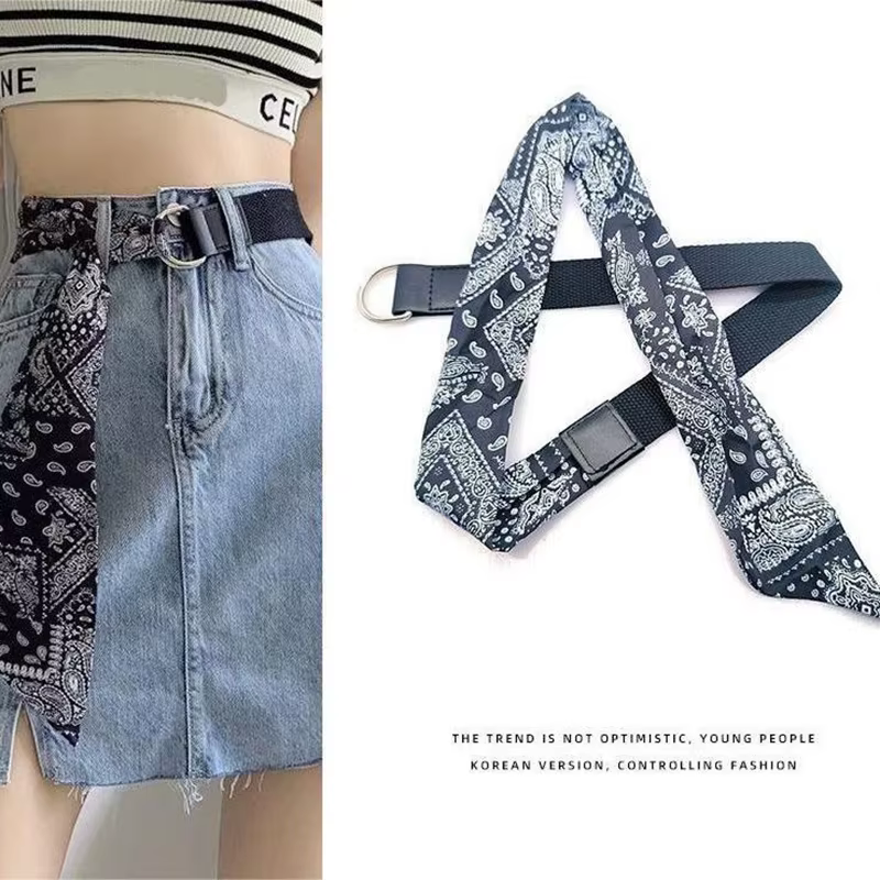 Ceinture écharpe en toile Patchwork avec boucle à Double boucle, robe personnalisée pour femmes, mode Wersatile Denim, longue ceinture en soie douce