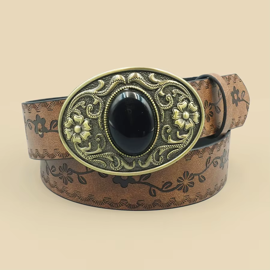 Ceinture pour femmes incrustée de Turquoise noir de Style Court rétro, Style Denim occidental, ceinture pour femmes de Niche, ceinture en pierres précieuses noires sculptées