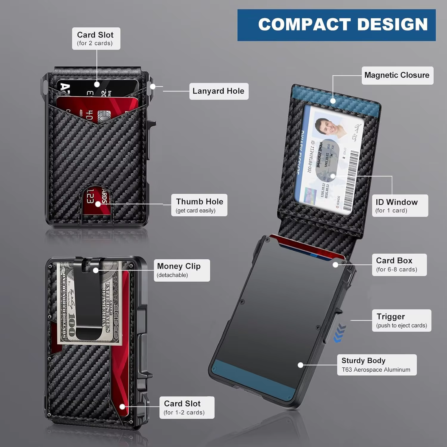 Portefeuille pour hommes bloquant RFID | Porte-carte pop-up intelligent mince minimaliste