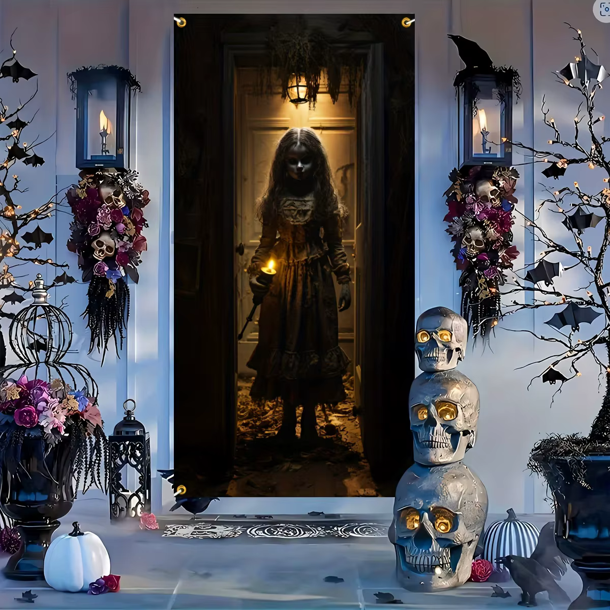 Bannière de porte 2D 1 pièce, bannière de porte de poupée fantôme d'Halloween, petite fille fantôme MeganDJH