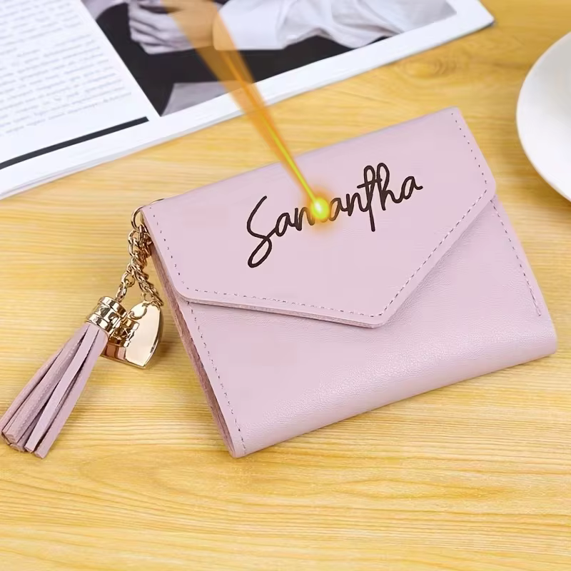 Porte-monnaie avec texte personnalisé et nom, porte-cartes en simili cuir gravé, portefeuille pour femme, idéal pour cadeau d'anniversaire pour sa femme et fille, 2025
