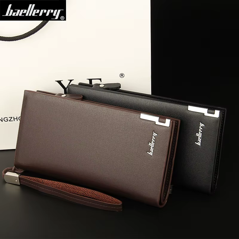 Baellerry nouveaux hommes longs portefeuilles grande capacité monnaie poche fermeture éclair mâle sac à main porte-carte portefeuille d'affaires pour hommes