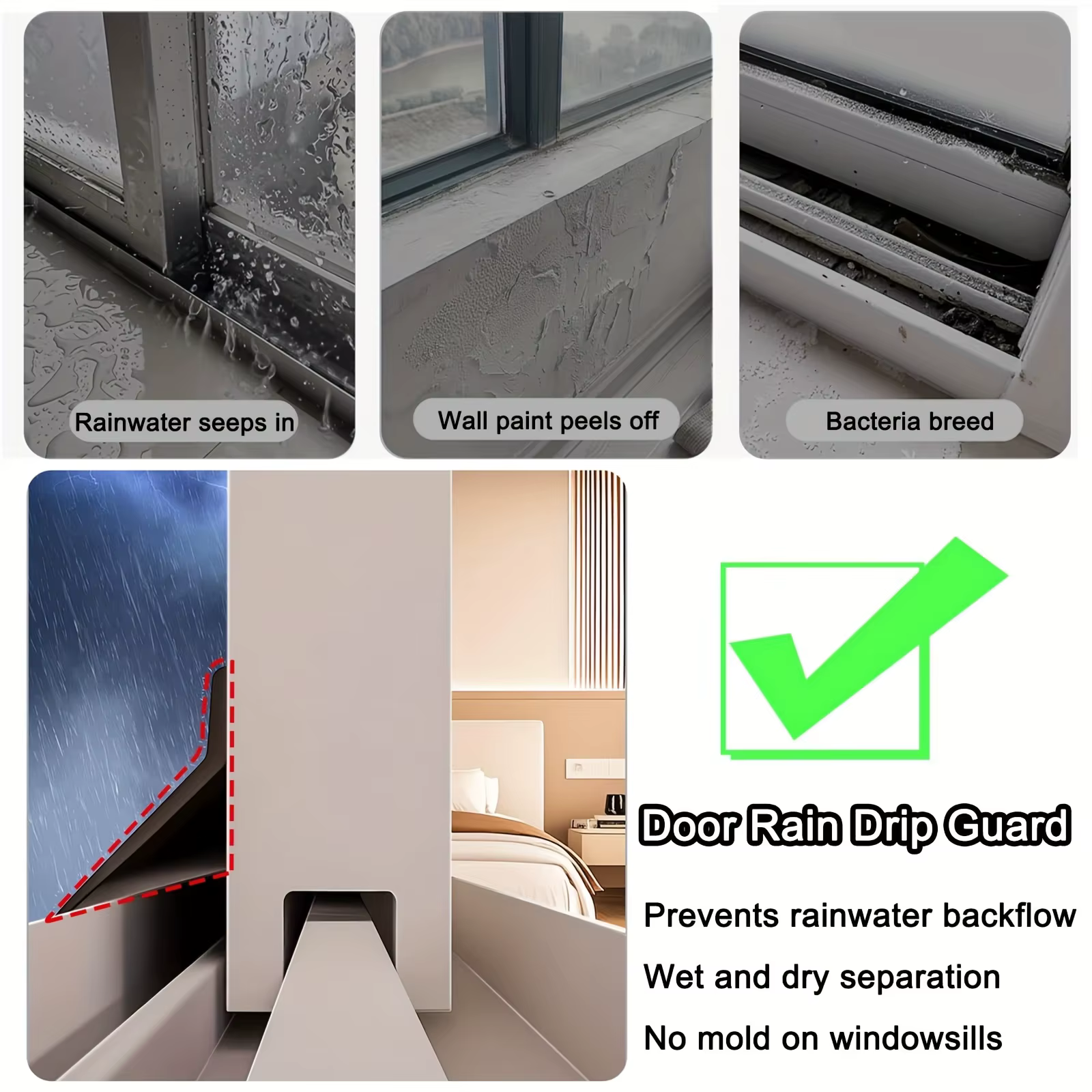 Système de drainage anti-reflux auto-adhésif étanche pour fenêtres coulissantes, installation facile, adapté aux fenêtres coulissantes