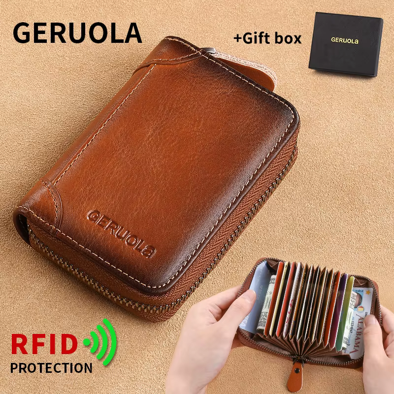 Porte-cartes multi-fentes en cuir véritable pour hommes