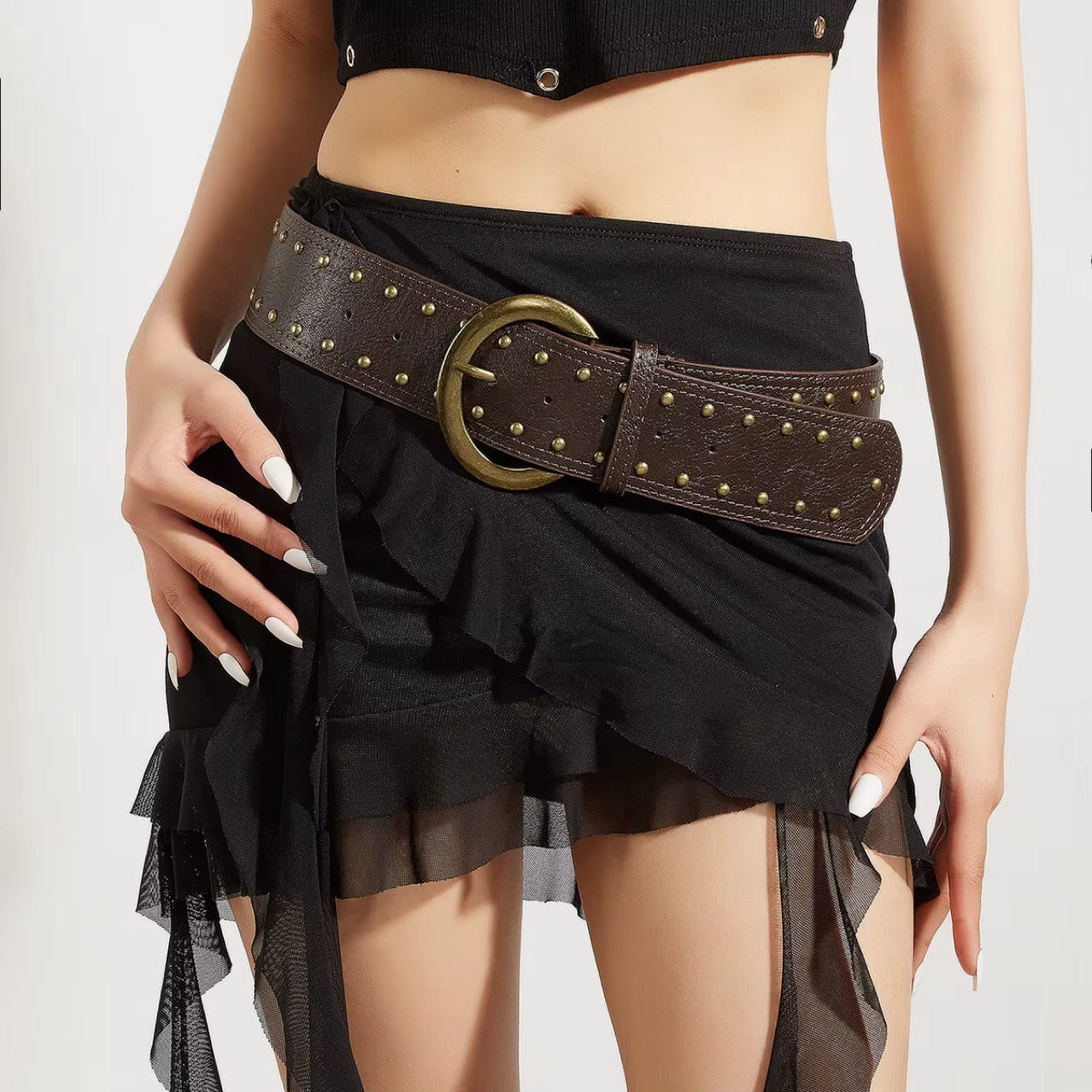 Ceinture large en rivets de style streetwear américain pour femmes