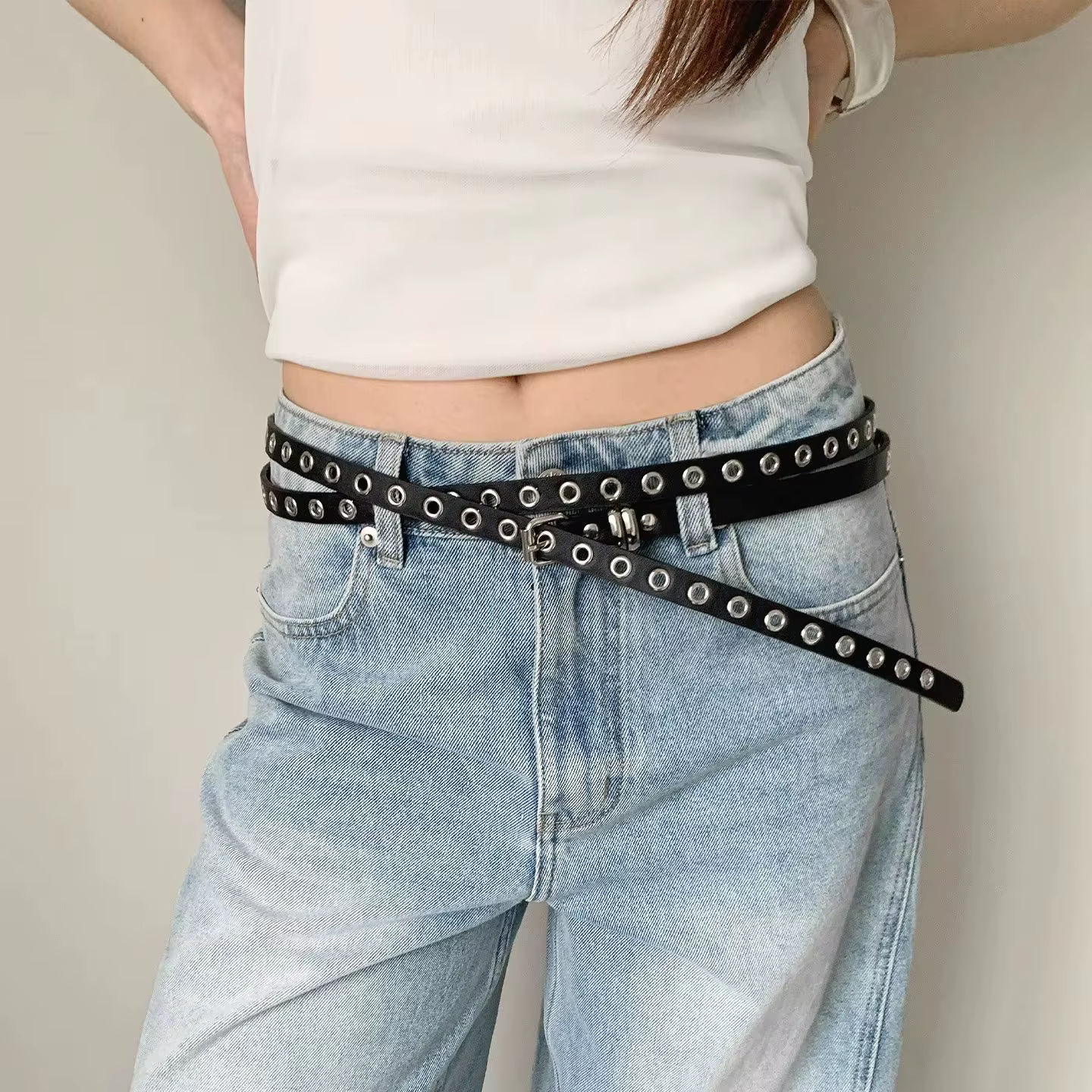Ceinture en PU à œillets multiples BUYLEMO