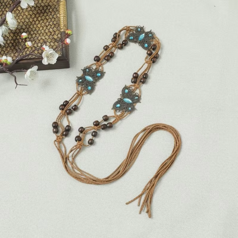JOBoho-Ceinture tressée à pampilles tissées pour femmes, ceinture à nœud décoré, ceinture à la taille pour filles, ceintures en ULfine, accessoires vestisens