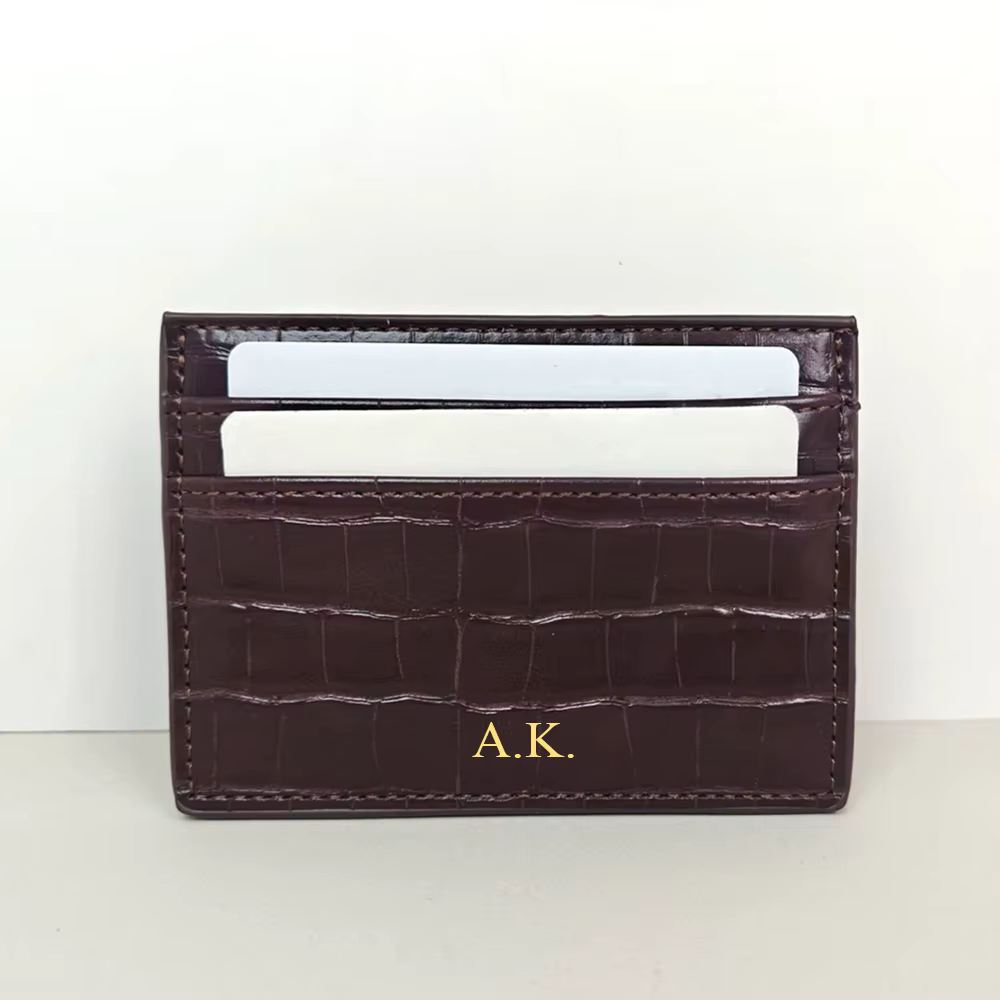 Porte-cartes de luxe en cuir de crocodile gravé avec lettres