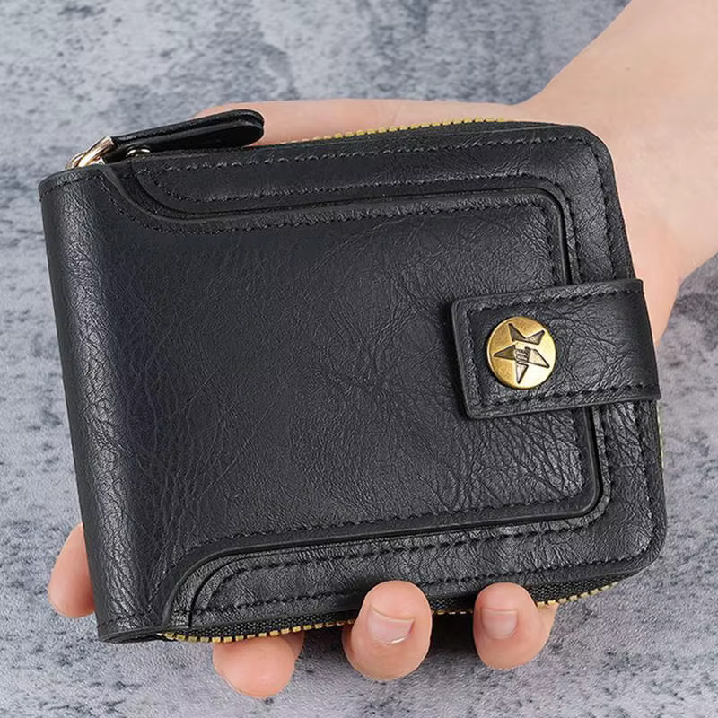 Portefeuille pour homme en PU avec fermeture éclair