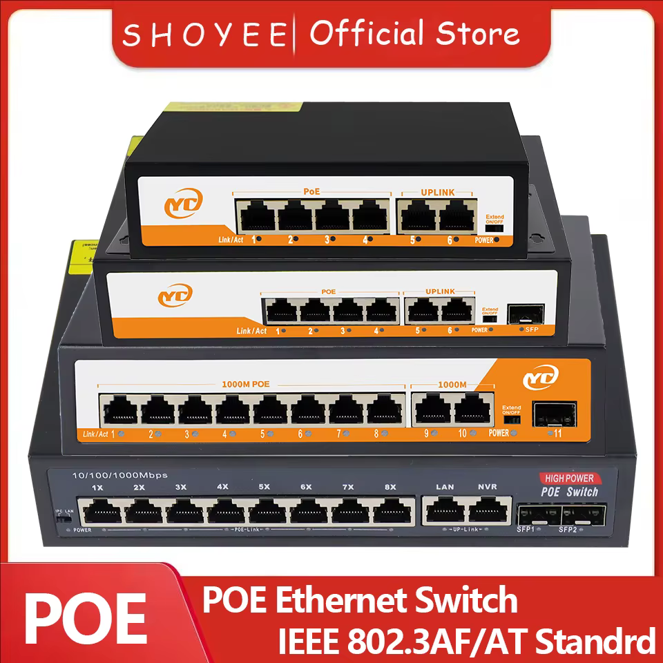 Nouveau commutateur Ethernet POE RJ45 SFP 48V avec pour 802.3af/at liaison montante Plug and Play non géré, pour caméra IP/NVR