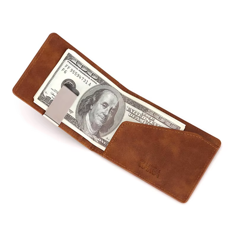 Porte-monnaie en cuir PU avec pince en métal pour homme et femme