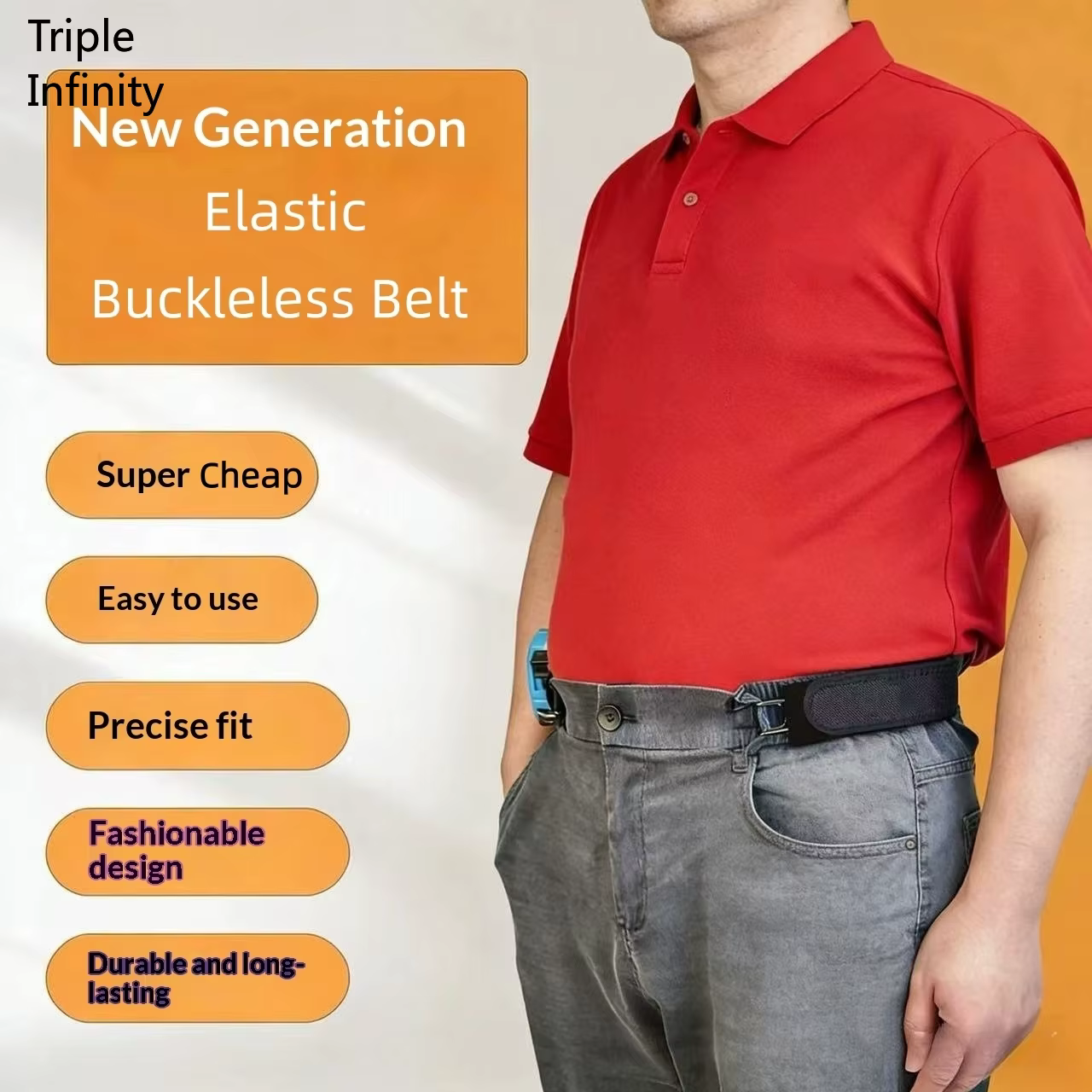 Ceinture invisible pratique 2026 sans boucle, ceinture élastique noire en velcro avec crochet métallique, ceinture extensible pour pantalon de travail en extérieur