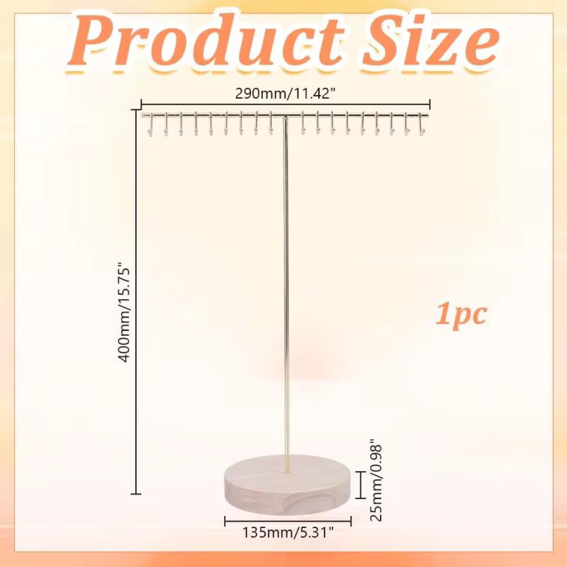 Présentoir à bijoux en métal avec base en bois, support de rangement esthétique pour colliers longs