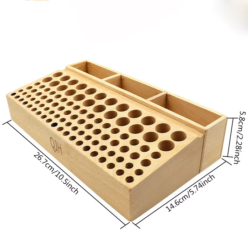 QJH Boîte de rangement pour outils de travail manuel, support en bois à 46/98 trous pour poinçons de maroquinerie, outils de sculpture et rangement de forets