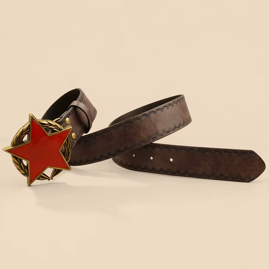 Ceinture vintage à boucle en métal étoile rouge