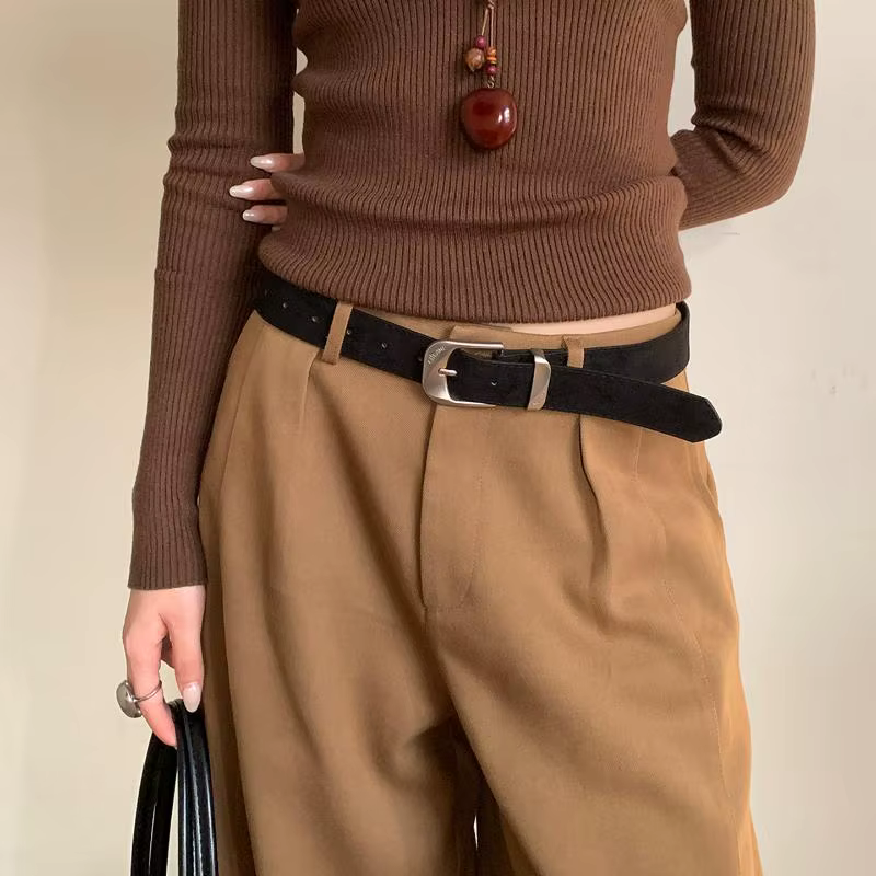 Maillard Styles rétro mode ceinture en daim avec boucle en métal