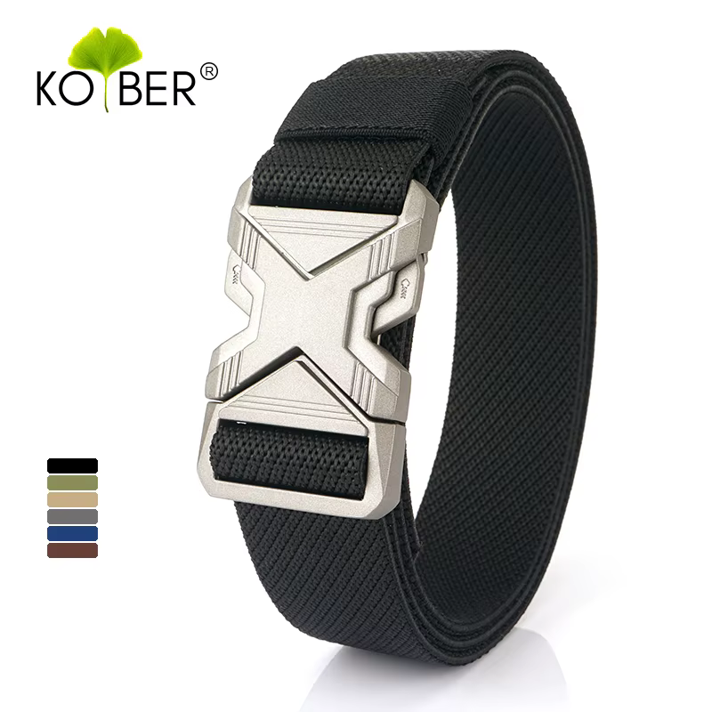 KOLBER Nouvelle Ceinture Élastique Argentée Pour Hommes Boucle En Métal À Dégagement Rapide 3.4cm