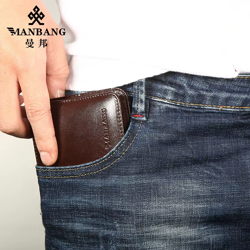 Portefeuille Homme Tri-Fold Cuir Véritable Italien MANBANG – Blocage RFID