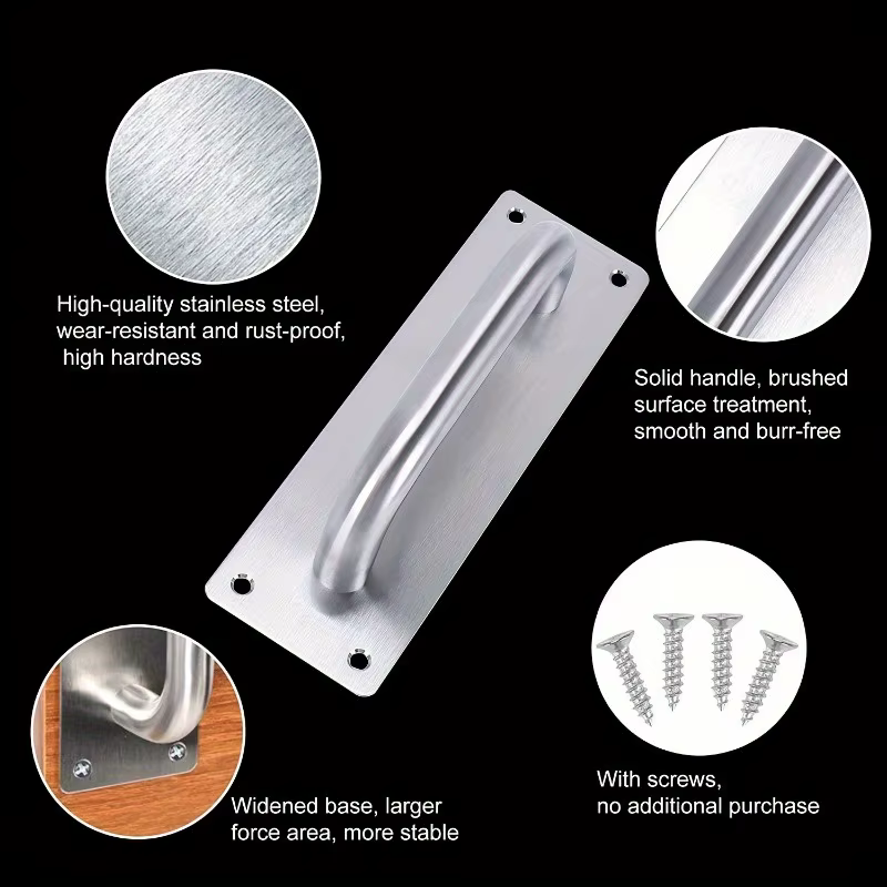 Poignée de porte coulissante de Style moderne, support en acier inoxydable argenté, placard de grange pour portes coulissantes, Base large pour une poignée améliorée