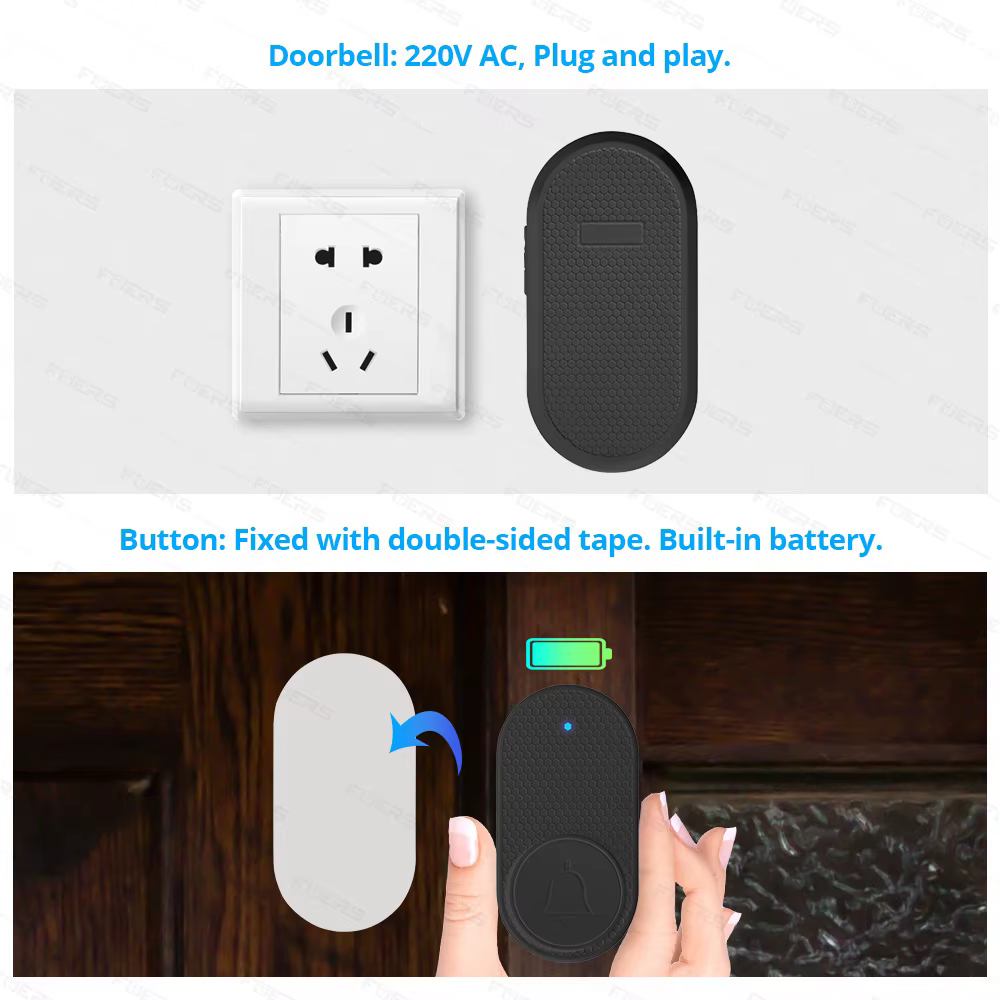 Sonnette sans fil étanche carillon de bienvenue sonnette de porte de maison intelligente 32 chansons mélodies intelligentes alarme avec cartouches de batterie M558