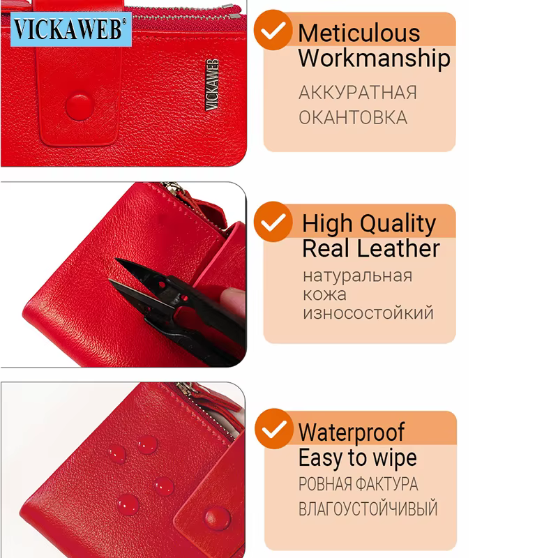 VICKAWEB Mini portefeuille femmes court en cuir véritable portefeuilles mode solide moraillon portefeuille femme petite fermeture éclair femme portefeuilles et sacs à main